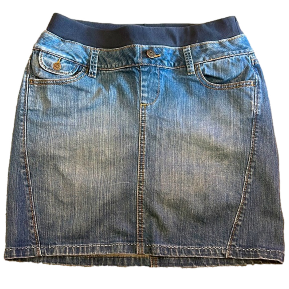 Old Navy Blue Denim Mini Skirt with Navy Waistband